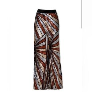 NWT Rich Fashion Ilona Rich Bronze Gold Geometrical Sequin Wide Leg Trousers 8